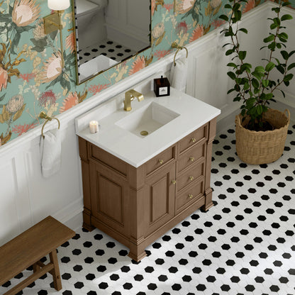 James Martin 547-V36 Brookfield 36” Single Vanity – Black Onyx / Honey Oak / Pearl Charcoal