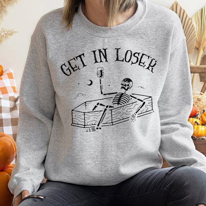 Get In Loser Skeleton Halloween Sweatshirt