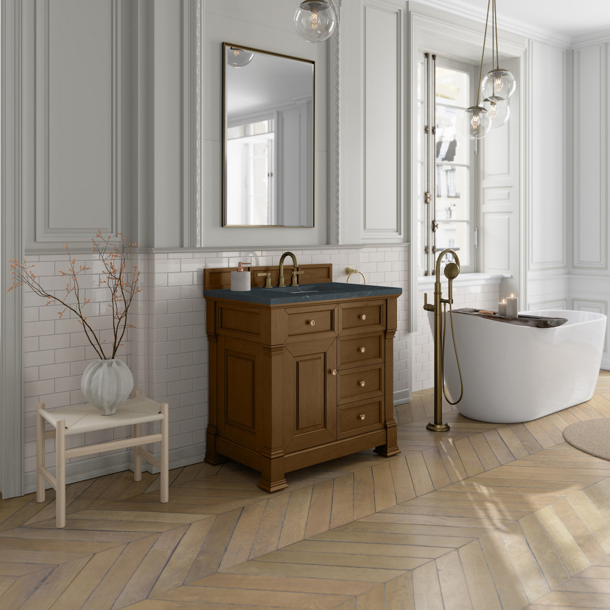 James Martin 547-V36 Brookfield 36” Single Vanity – Black Onyx / Honey Oak / Pearl Charcoal