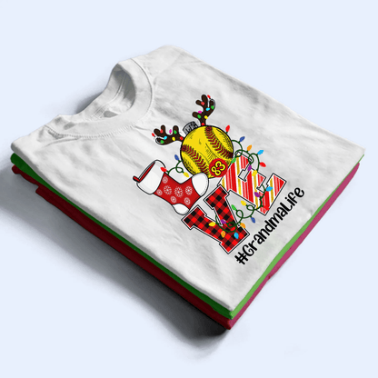 Love Grandma Life - Christmas Baseball Grandma - Personalized Custom T Shirt - Birthday, Loving, Funny Gift for Grandma/Nana/Mimi, Mom, Wife, Grandparent