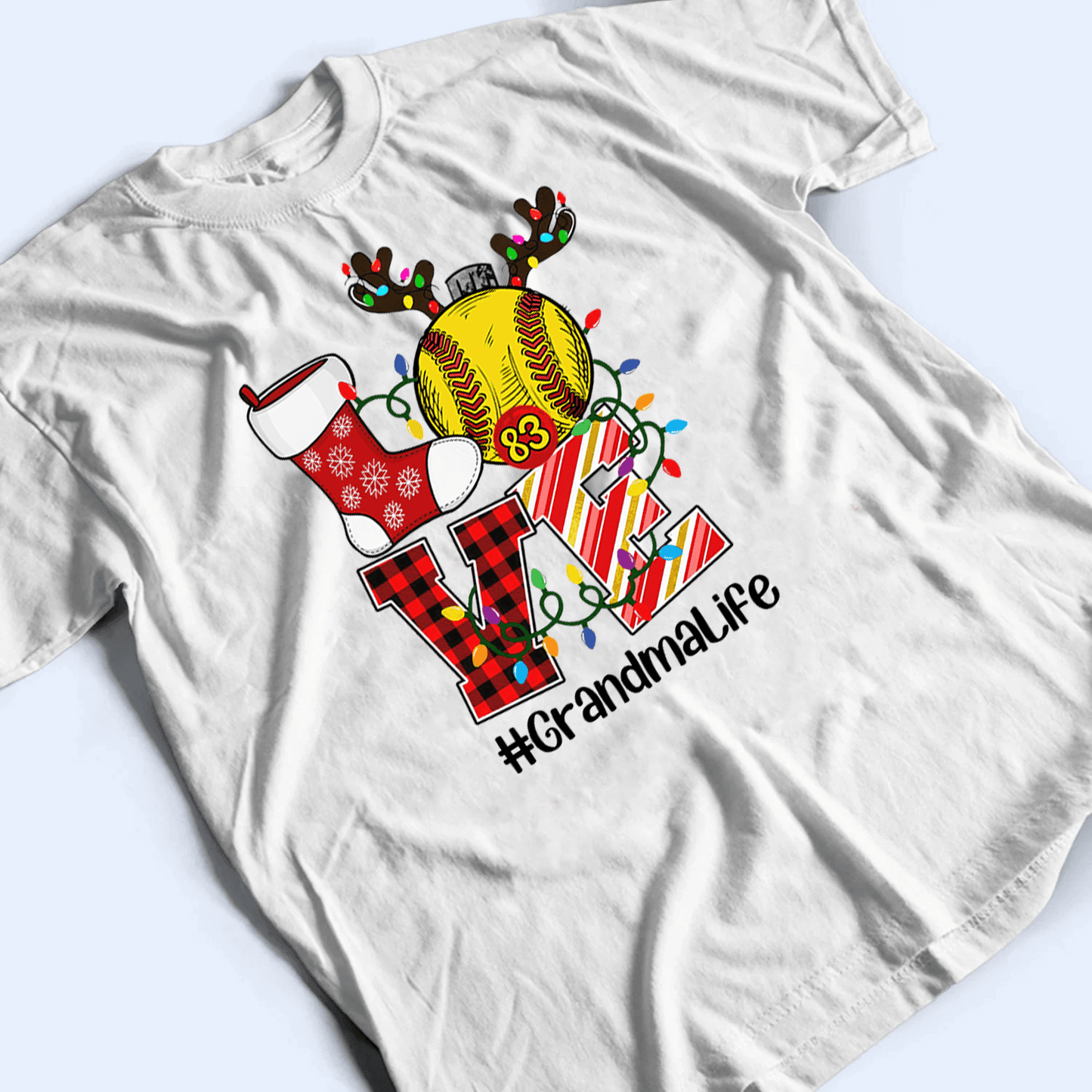 Love Grandma Life - Christmas Baseball Grandma - Personalized Custom T Shirt - Birthday, Loving, Funny Gift for Grandma/Nana/Mimi, Mom, Wife, Grandparent