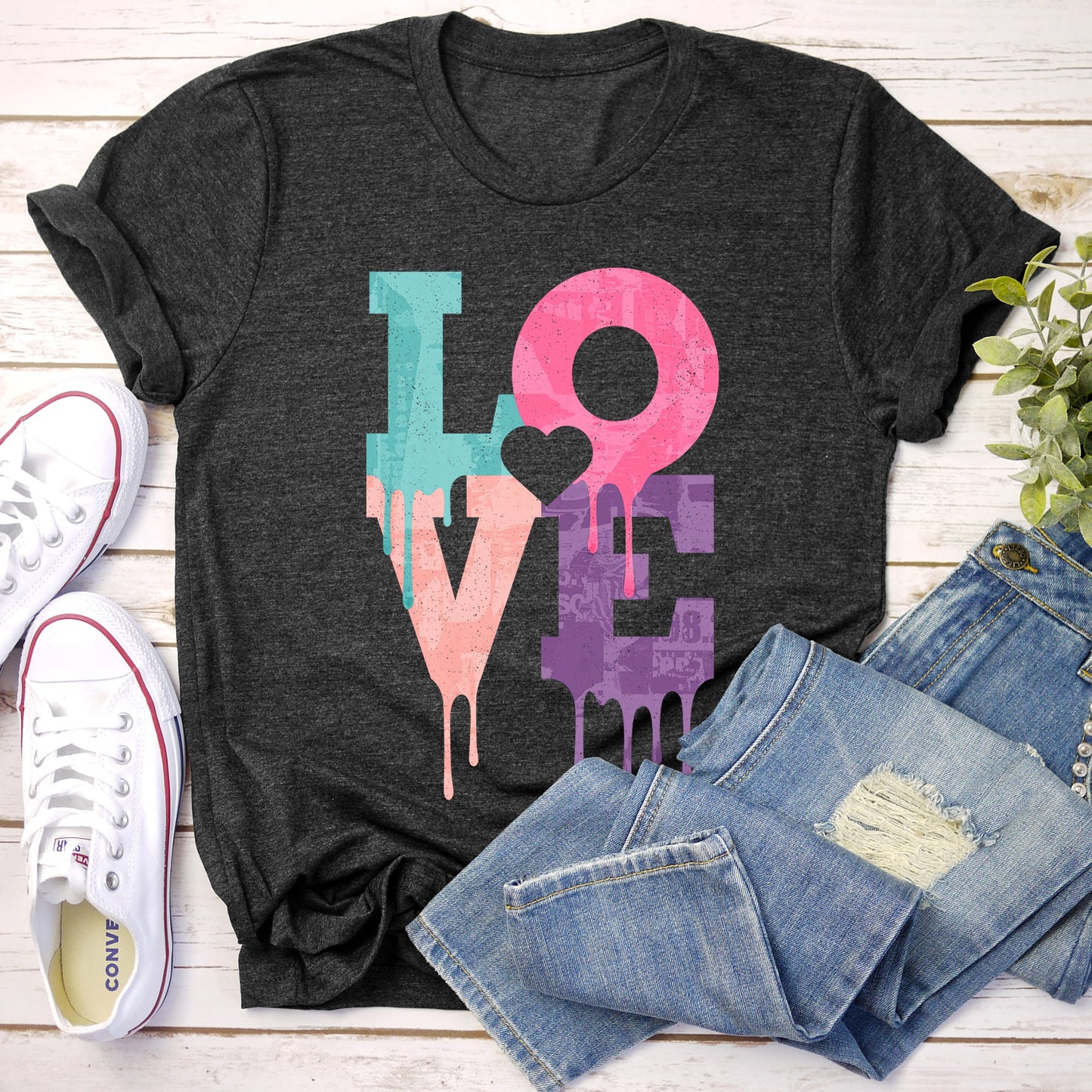 Retro Love Dripping Paint, Super Soft Tshirt, Valentine's Day