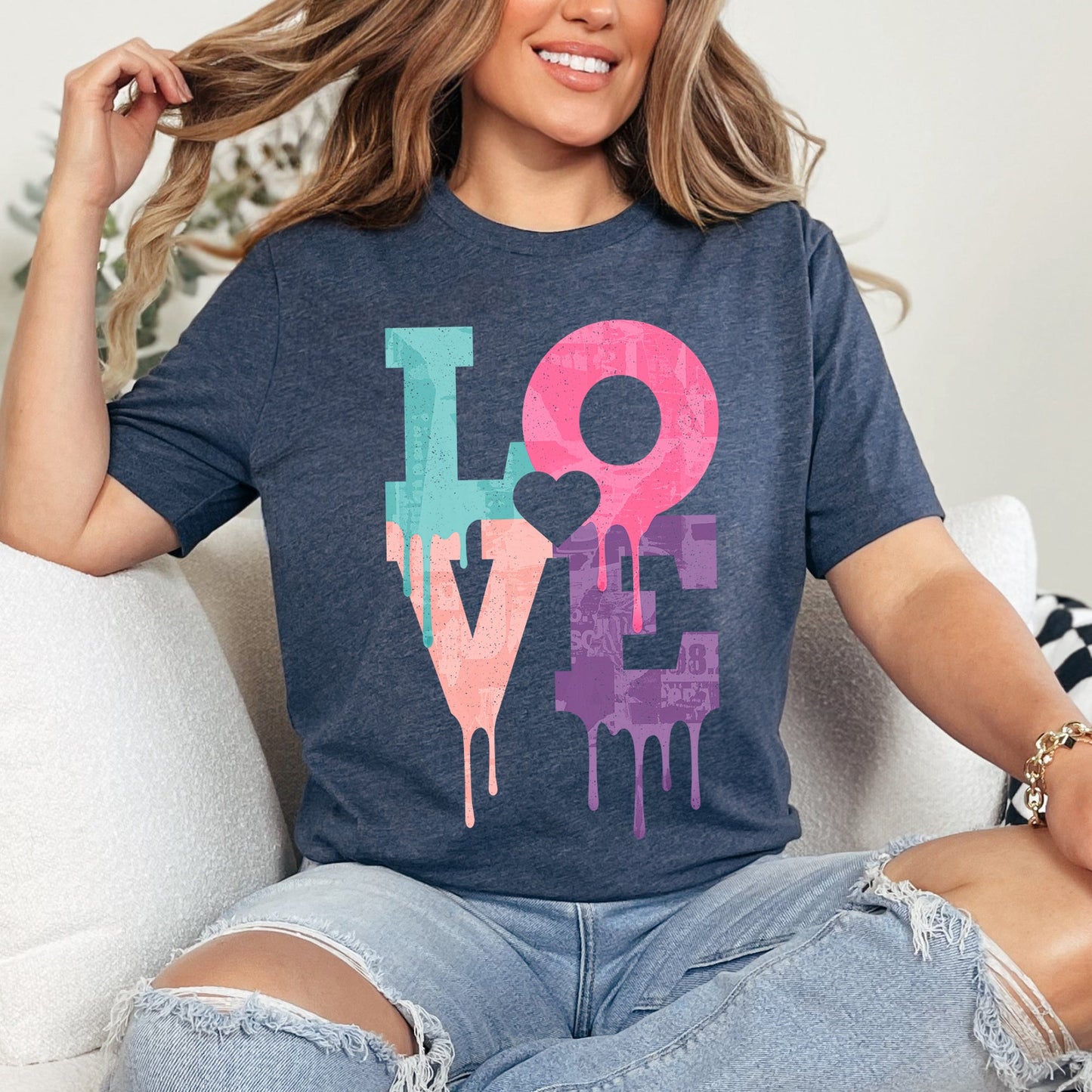 Retro Love Dripping Paint, Super Soft Tshirt, Valentine's Day