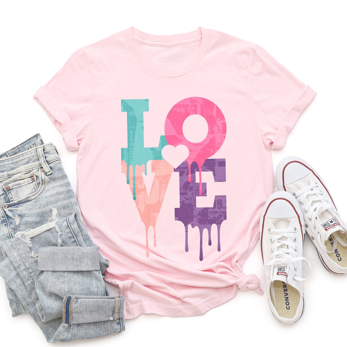 Retro Love Dripping Paint, Super Soft Tshirt, Valentine's Day