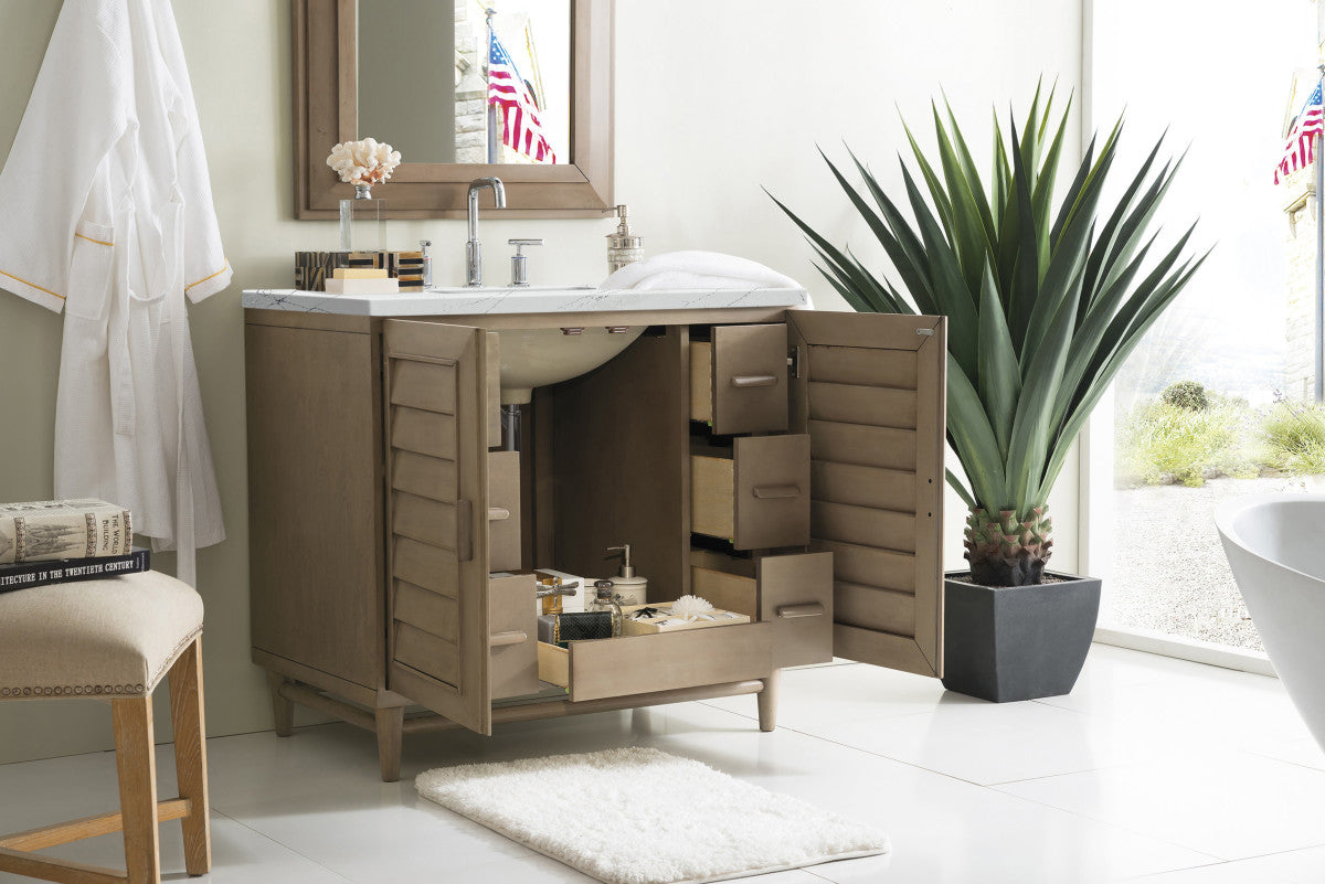 Portland 36" Single Vanity Cabinet, Whitewashed Walnut