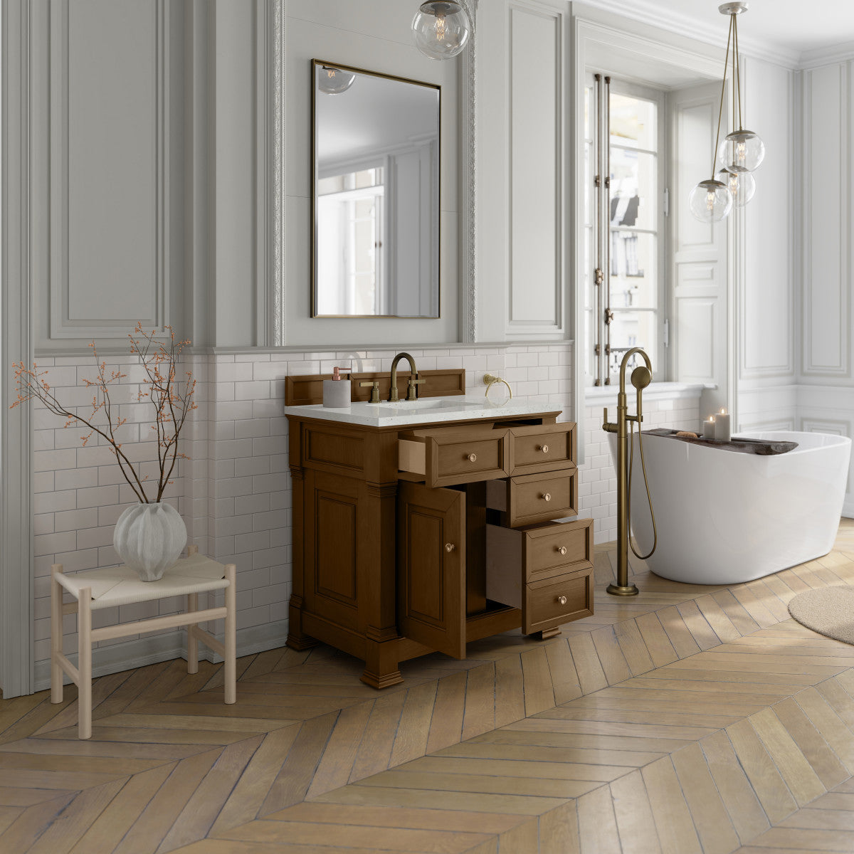 James Martin 547-V36 Brookfield 36” Single Vanity – Black Onyx / Honey Oak / Pearl Charcoal