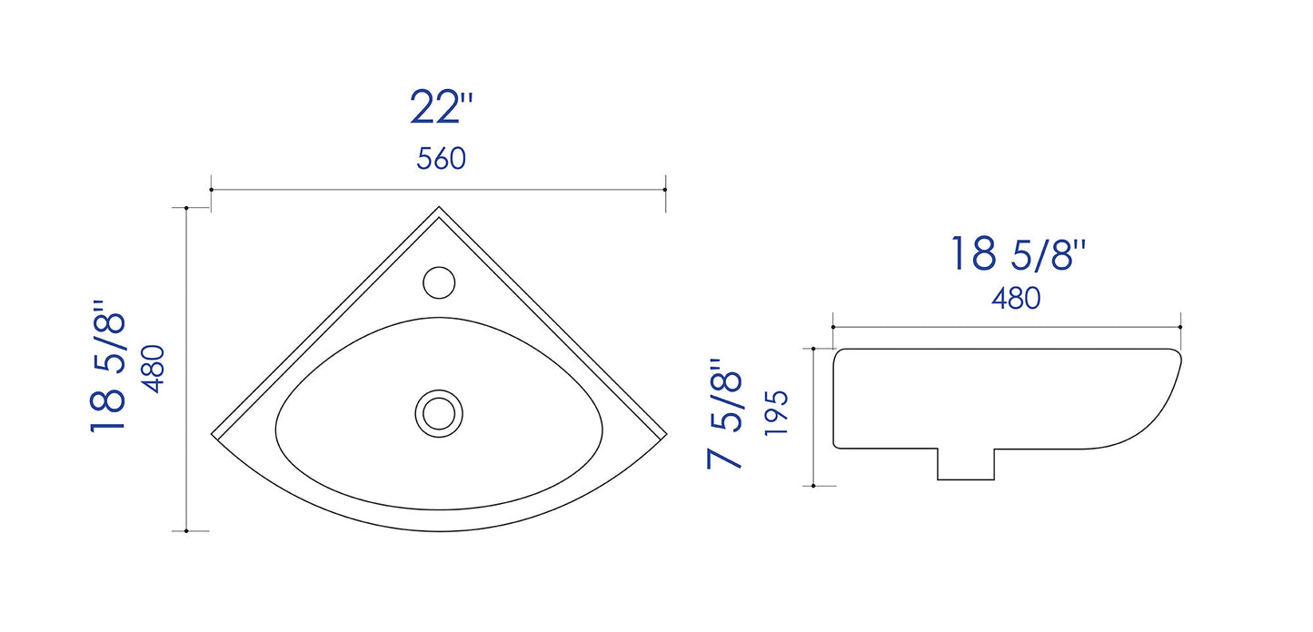 ALFI brand  ABC120 White 22" Corner Wall Mounted Ceramic Sink with Faucet Hole
