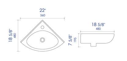 ALFI brand  ABC120 White 22" Corner Wall Mounted Ceramic Sink with Faucet Hole