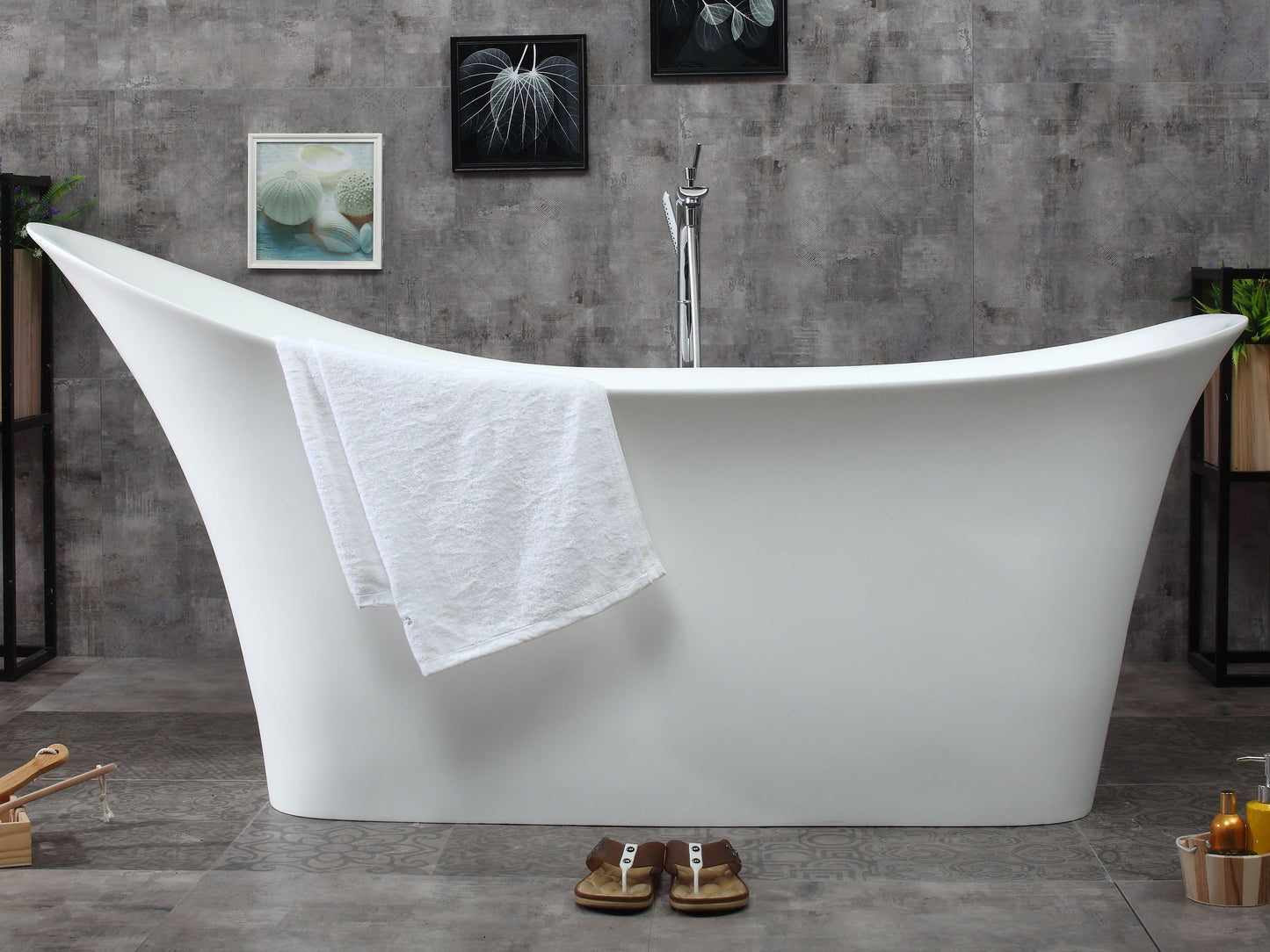 ALFI brand  AB9915 74" White Solid Surface Smooth Resin Soaking Slipper Bathtub