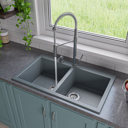 ALFI brand AB3420DI 34" Drop-In Double Bowl Granite Composite Kitchen Sink