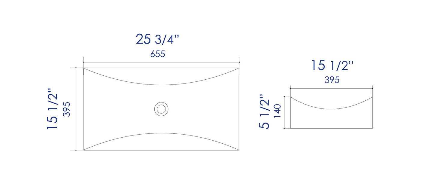 ALFI brand  ABC904 White 26" Fancy Rectangular Above Mount Ceramic Sink