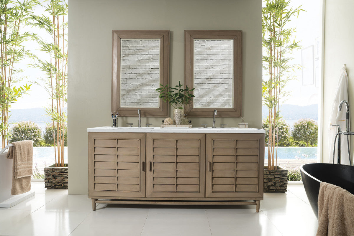 Portland 72" Double Vanity Cabinet, Whitewashed Walnut