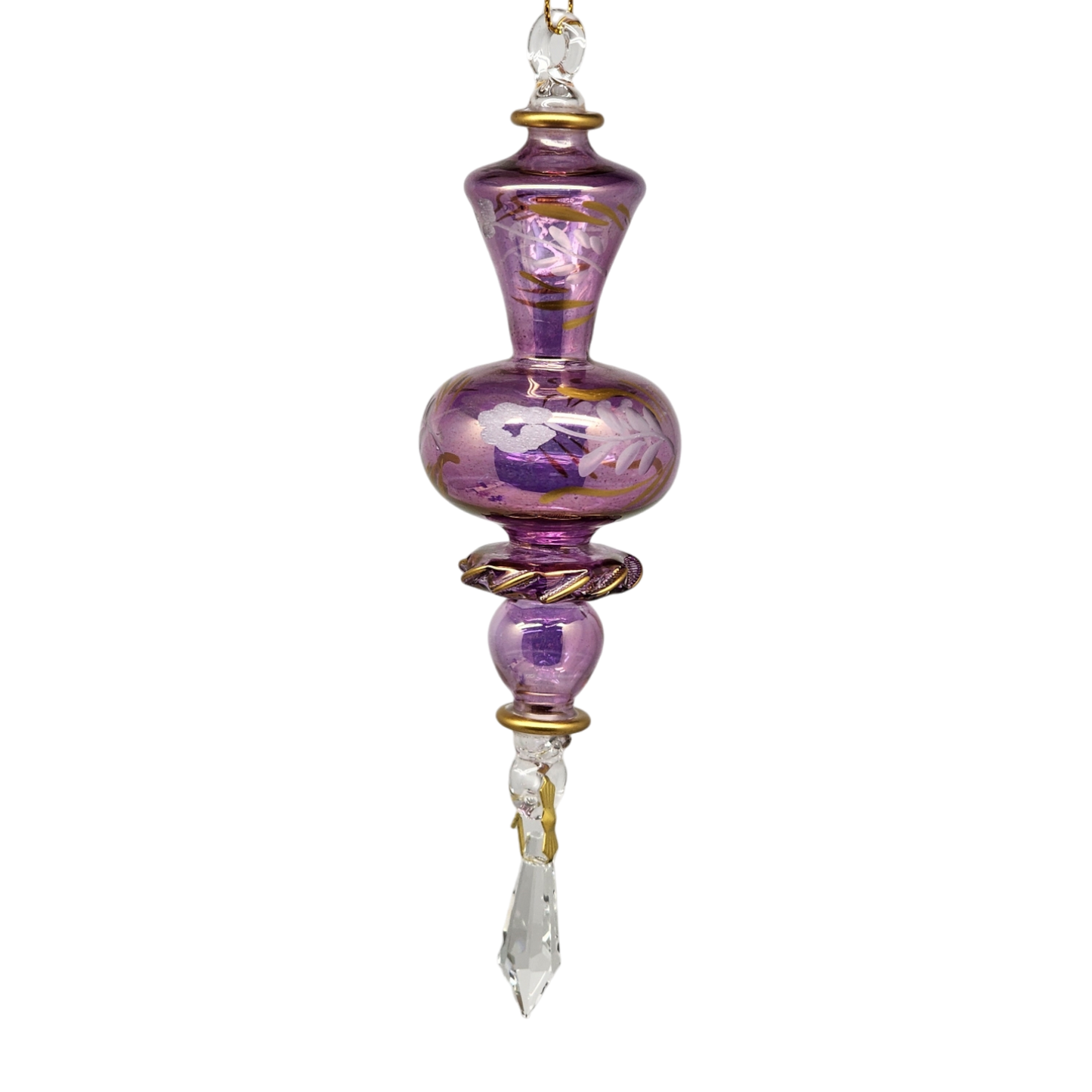 Floral Etched Glass Ruffle Glass Ball - Purple