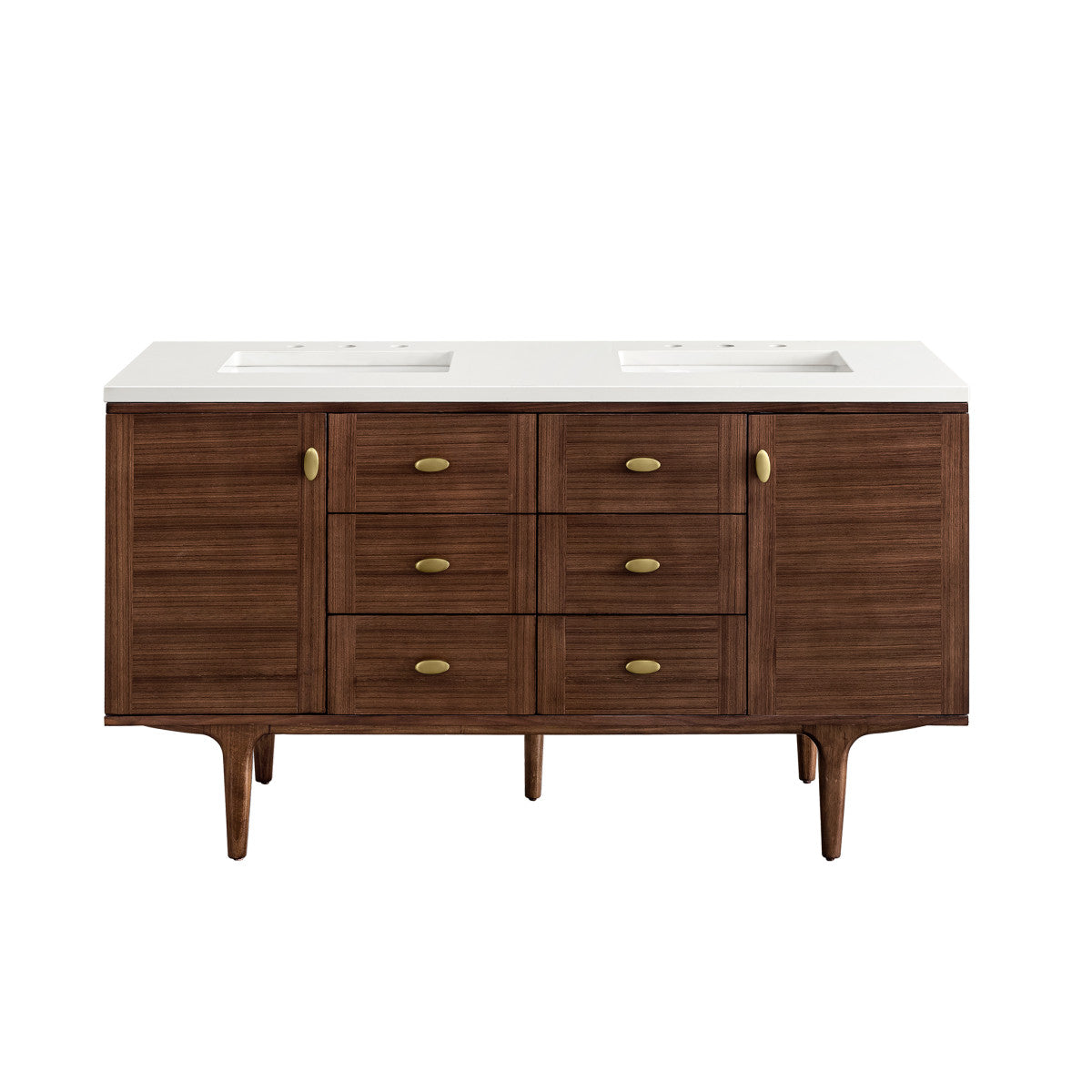 Amberly 60" Double Vanity Cabinet, Mid-Century Walnut