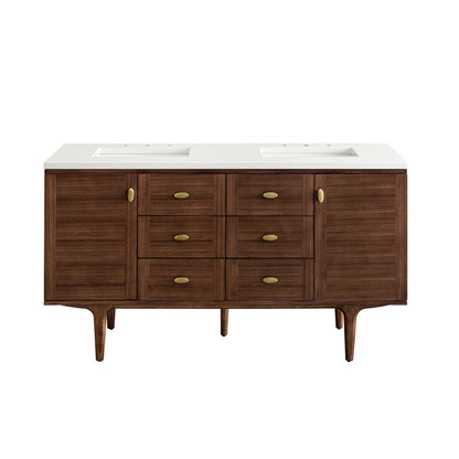 Amberly 60" Double Vanity Cabinet, Mid-Century Walnut