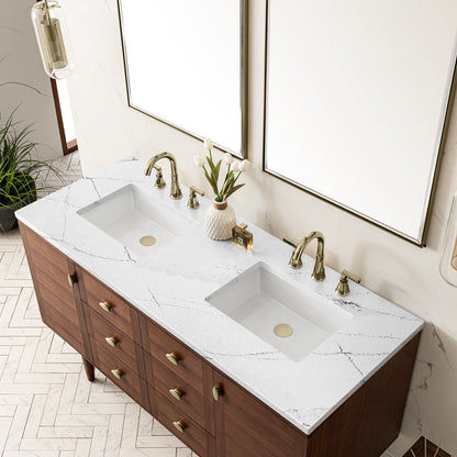 Amberly 60" Double Vanity Cabinet, Mid-Century Walnut