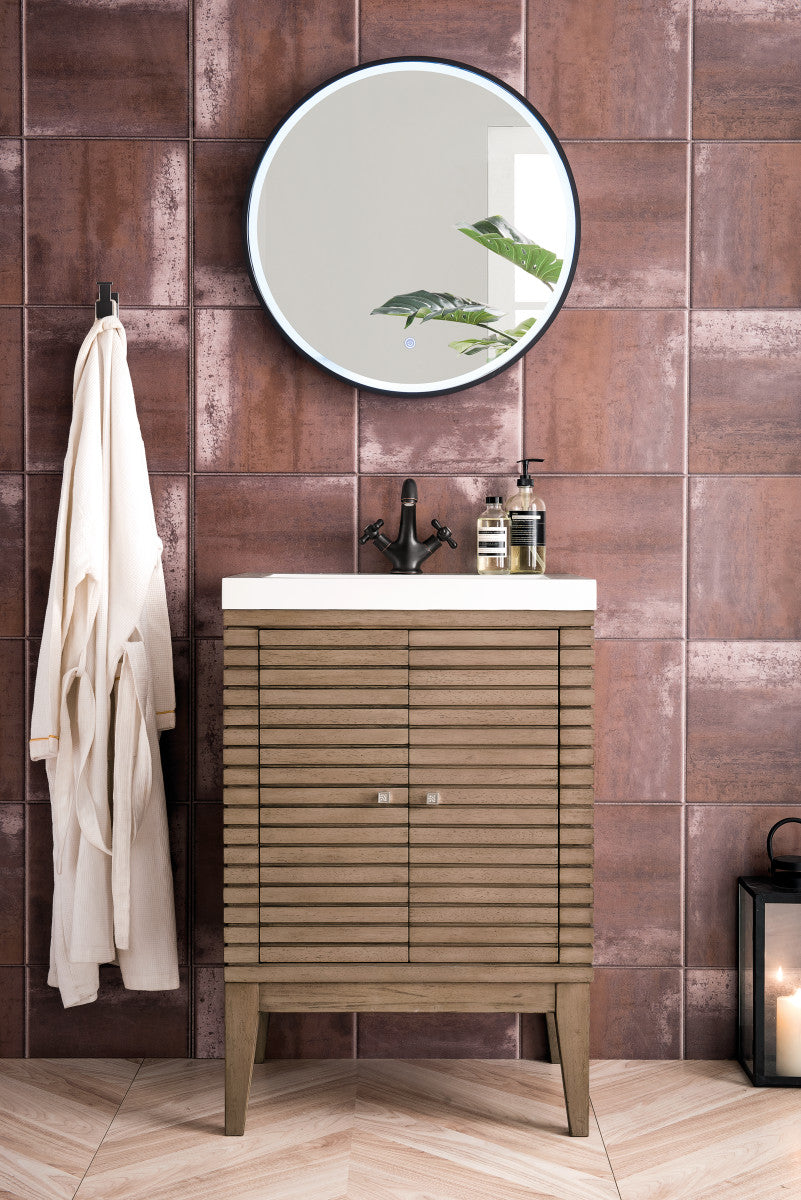 Linden 24" Single Vanity with White Glossy Composite Stone Top