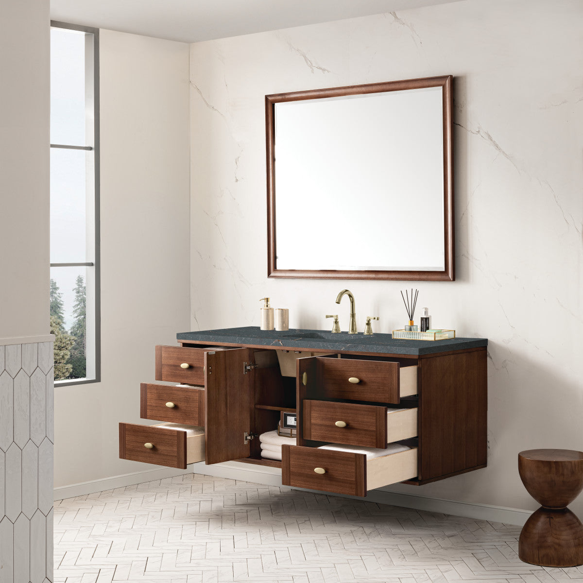 Amberly 60" Single Vanity Cabinet, Mid-Century Walnut