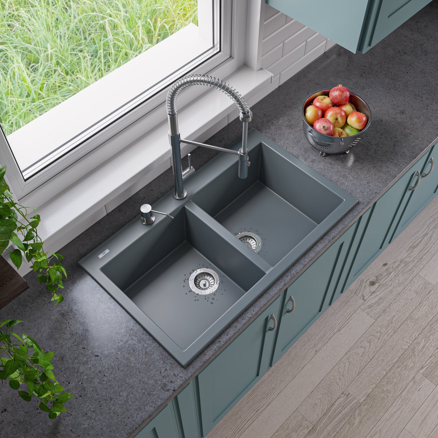 ALFI brand AB3420DI 34" Drop-In Double Bowl Granite Composite Kitchen Sink
