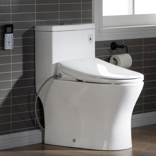 WOODBRIDGE T-0044 One Piece 1.1GPF/1.6 GPF Dual Flush Elongated Toilet with Advance Smart Bidet Bidet in White