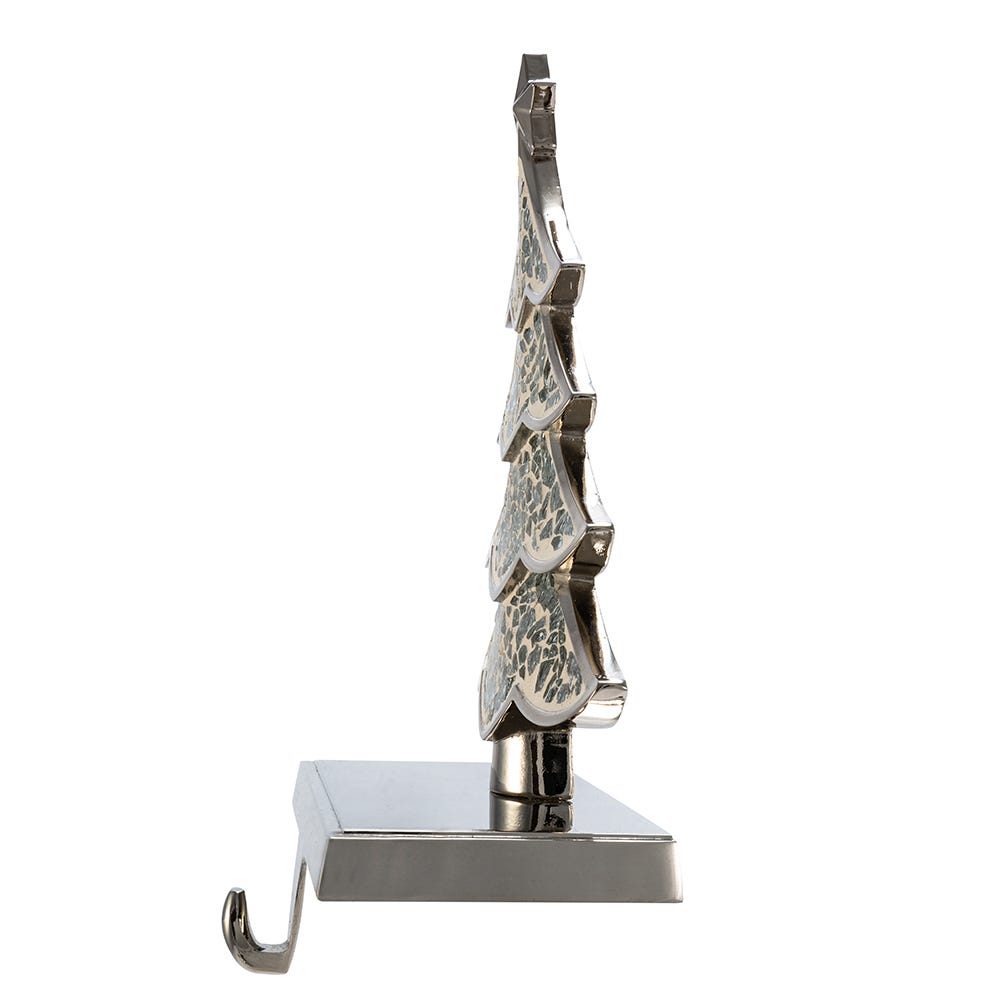 Silver Feather Mosaic Stocking Holder - Christmas tree