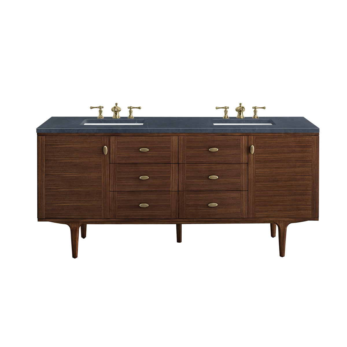 Amberly 72" Double Vanity Cabinet, Mid-Century Walnut