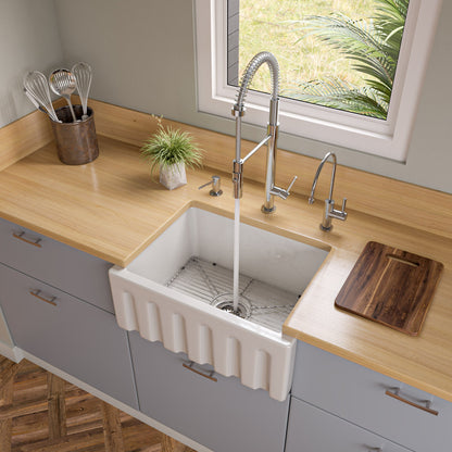 ALFI brand AB2418HS AB2418HS-B 24 inch Biscuit Reversible Smooth / Fluted Single Bowl Fireclay Farm Sink
