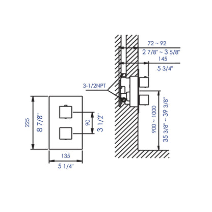 ALFI brand AB2601 Square Knob 1 Way Thermostatic Shower Mixer