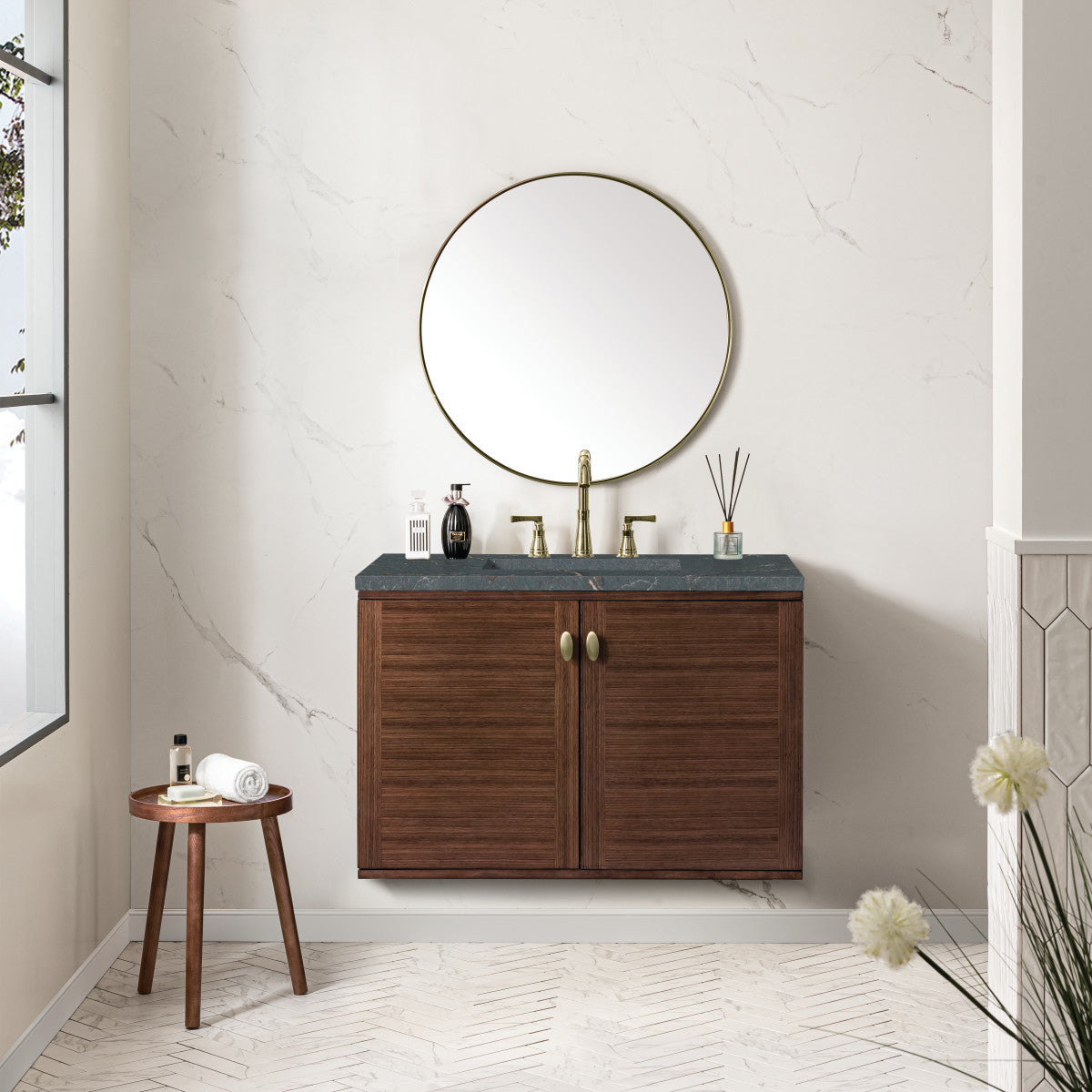 Amberly 36" Single Vanity Cabinet, Mid-Century Walnut