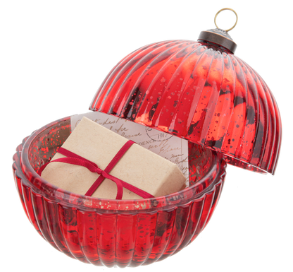 Faceted Glass Ornament Trinket Box with Place Card Holder - Red