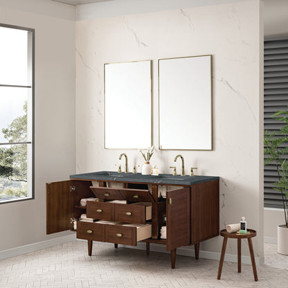 Amberly 60" Double Vanity Cabinet, Mid-Century Walnut