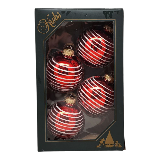 Krebs Value Glass Ornament 4 pack - Red with White Stripe