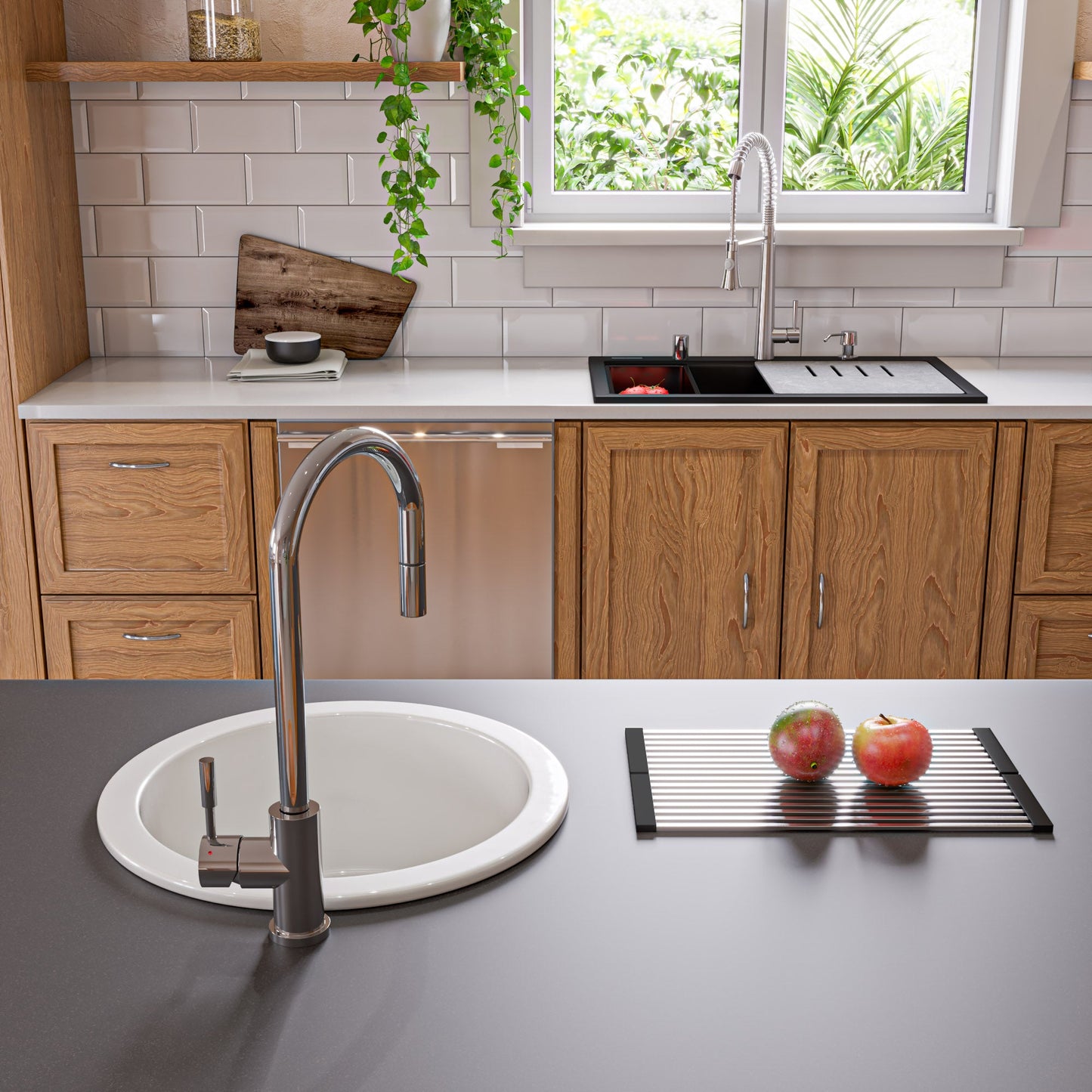 ALFI brand AB3418SBDI 33" Granite Composite Workstation Step Rim Single Bowl Drop In Sink with Accessories