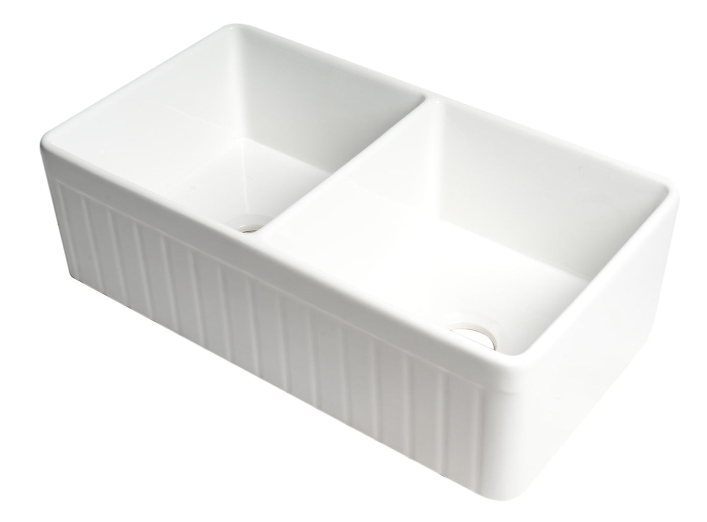 ALFI brand ABF3318D Smooth Apron 33" x 18" Double Bowl Fireclay Farm Sink