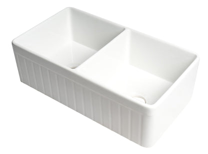 ALFI brand ABF3318D Smooth Apron 33" x 18" Double Bowl Fireclay Farm Sink