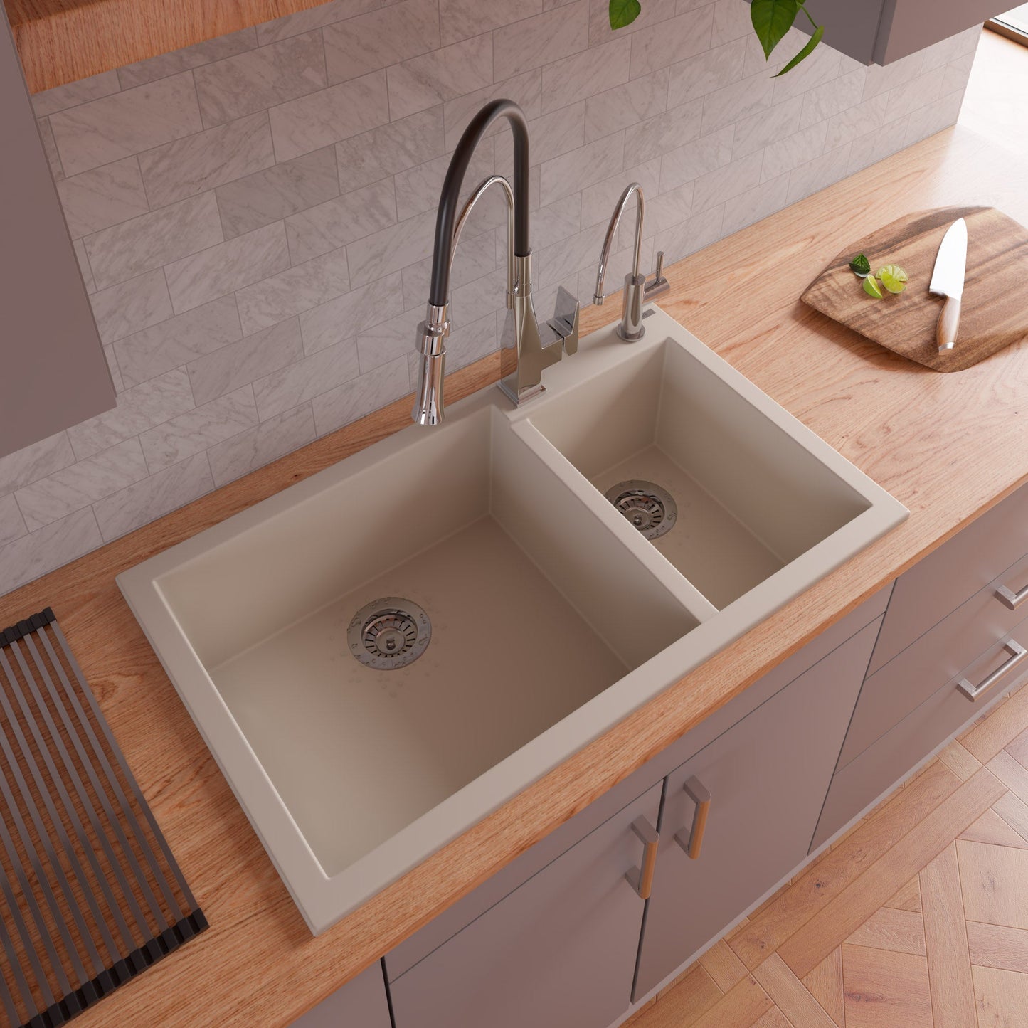 ALFI brand AB3319DI 34" Double Bowl Drop In Granite Composite Kitchen Sink