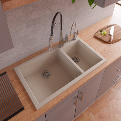 ALFI brand AB3319DI 34" Double Bowl Drop In Granite Composite Kitchen Sink