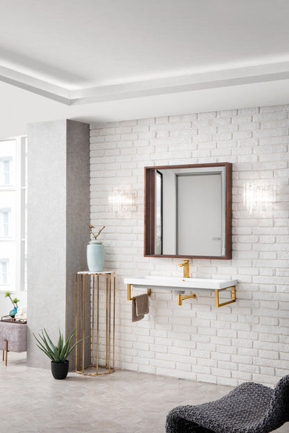 Two Boston 15.25" Wall Brackets, Radiant Gold w/ 39.5" White Glossy Composite Stone Top