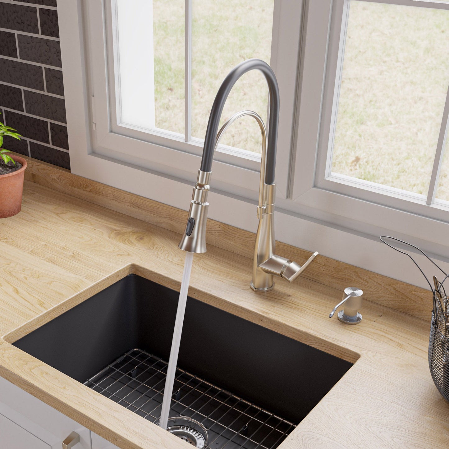 ALFI brand ABKF3001 Kitchen Faucet with Black Rubber Stem
