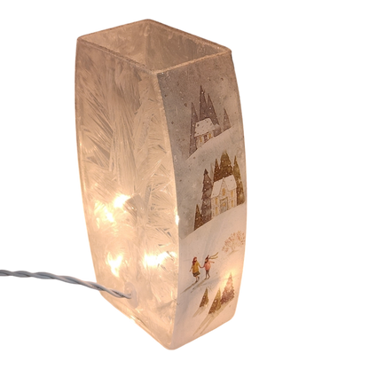 Lighted Glass Vase - Magical Winterland - Three Houses - 7¾ Inches tall