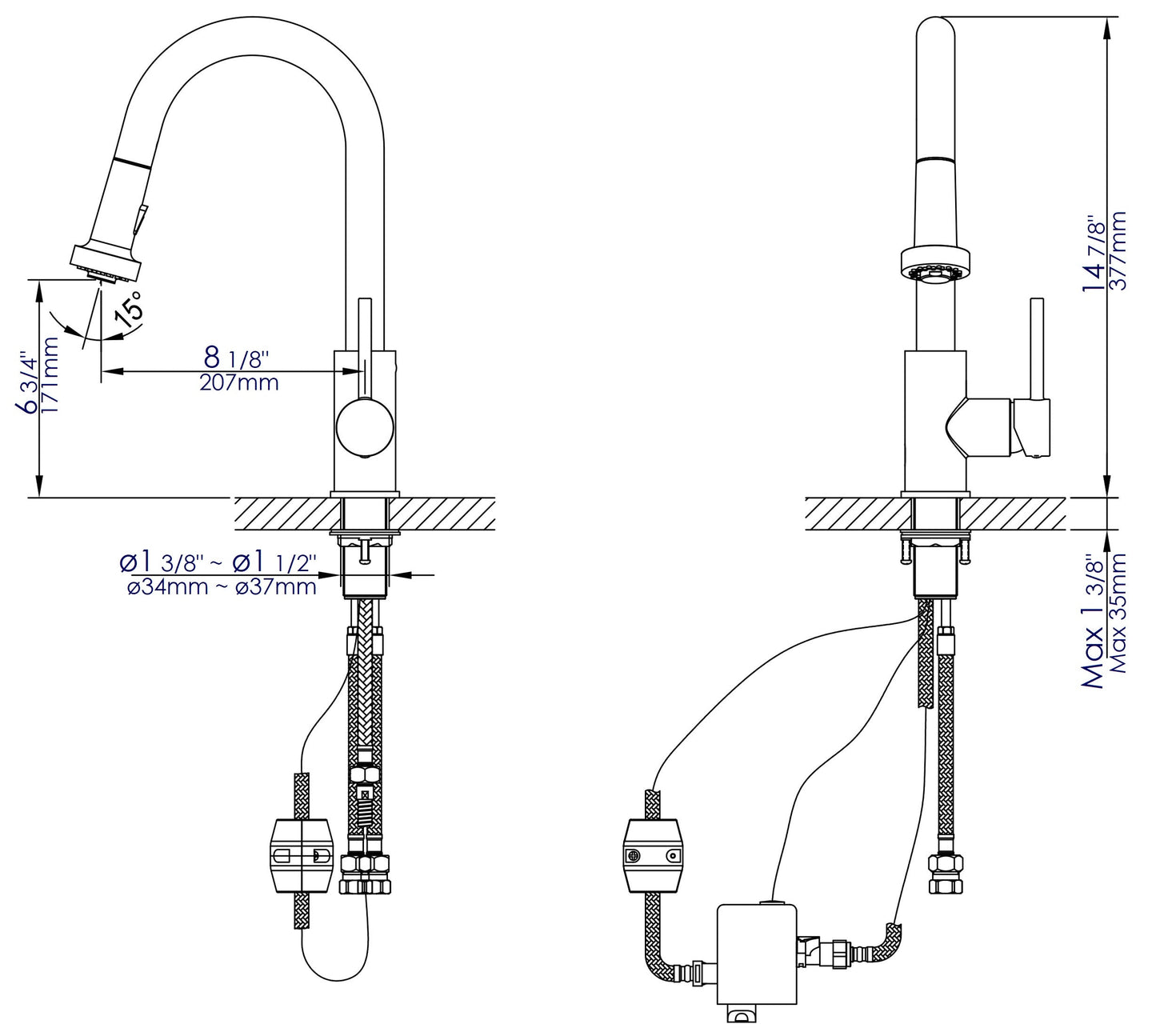 ALFI brand ABKF3262 Sensor Gooseneck Pull Down Kitchen Faucet