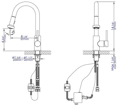 ALFI brand ABKF3262 Sensor Gooseneck Pull Down Kitchen Faucet