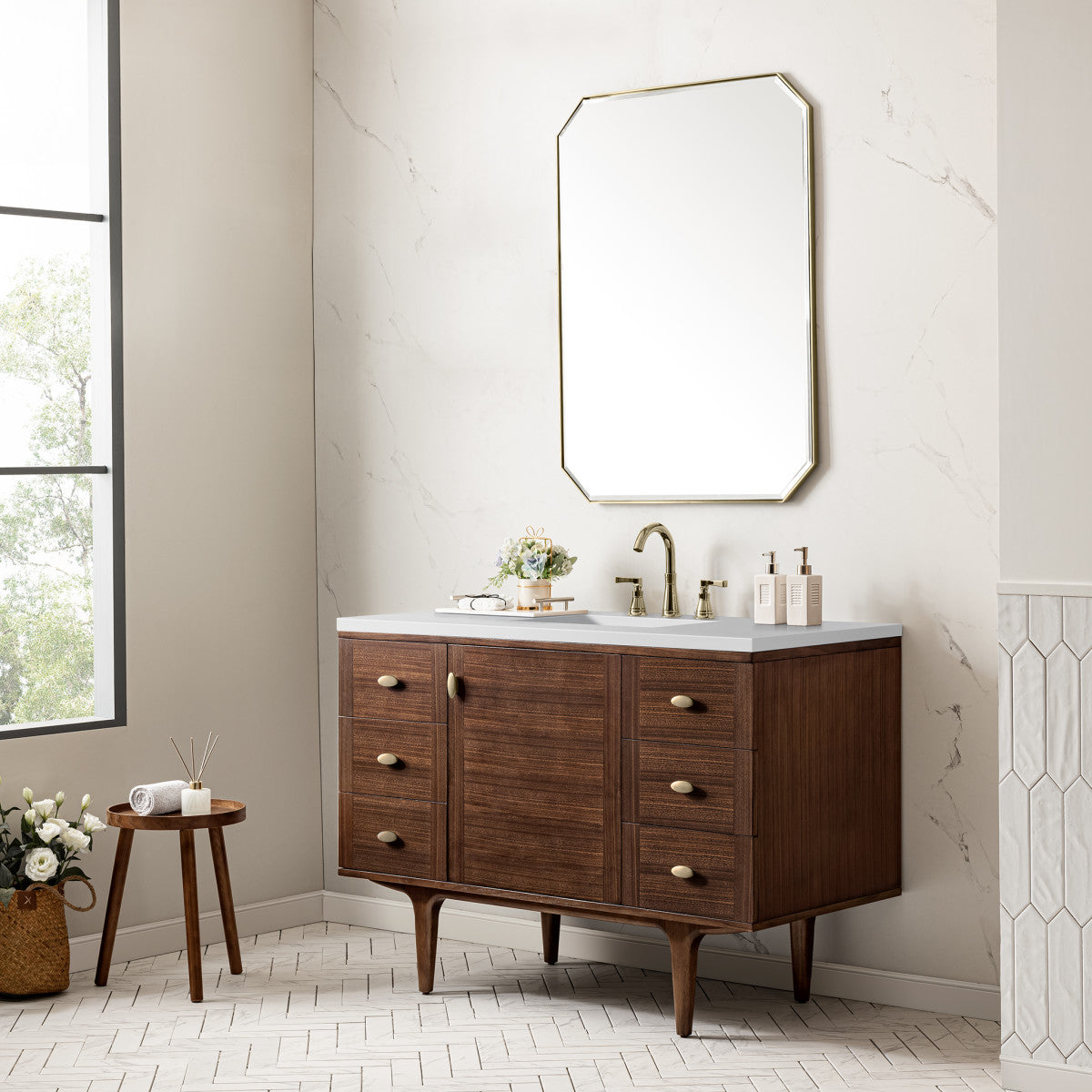 Amberly 48" Single Vanity Cabinet, Mid-Century Walnut