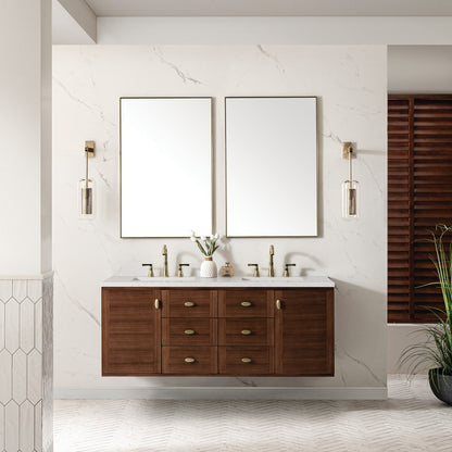 Amberly 60" Double Vanity Cabinet, Mid-Century Walnut