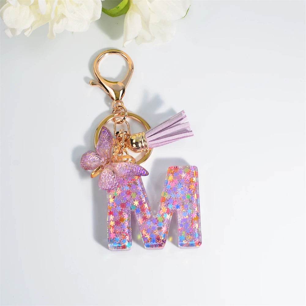 A–Z Personalized Butterfly Tassel Keychain – Custom Initial Gift for Women