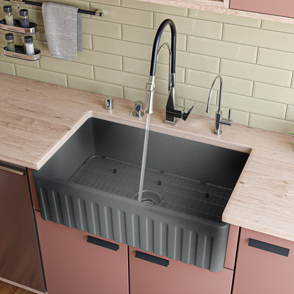 ALFI brand  ABCO3320SB Concrete Color 33 inch Reversible Single Fireclay Farmhouse Kitchen Sink