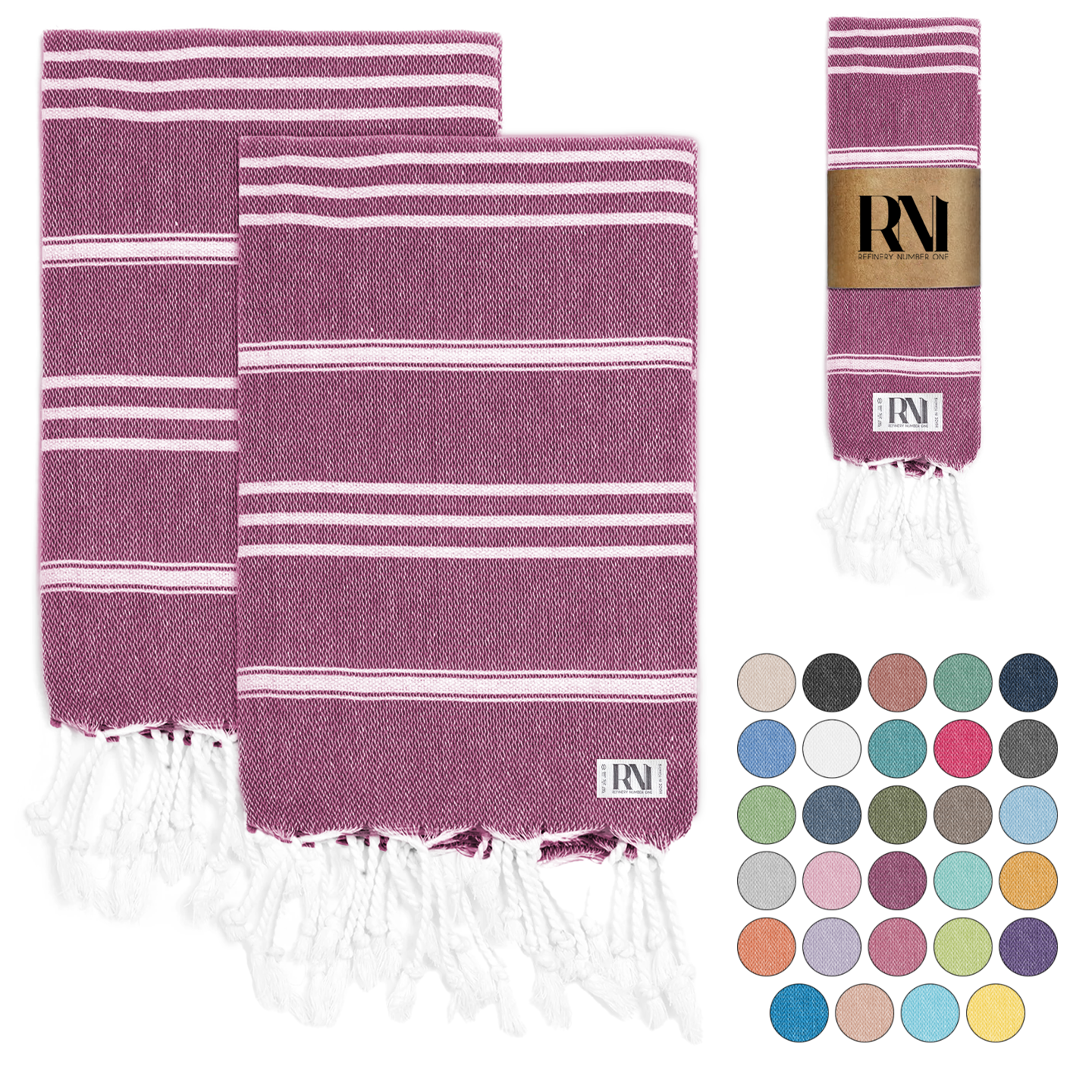 Istanbul Classic Turkish Hand Towel Set of 2 for Kitchen, Bath, Beach, Gym, and Yoga 17"x30"