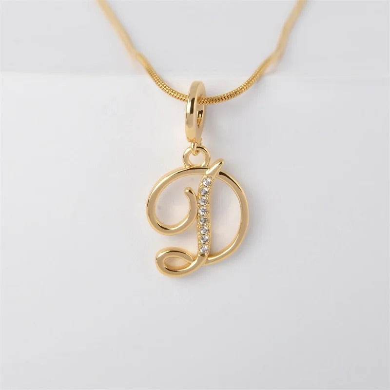 Gold Letter Pendant Necklace for Women – A-Z Alphabet Zircon Crystal Choker, Snake Chain Jewelry Gift