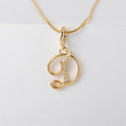 Gold Letter Pendant Necklace for Women – A-Z Alphabet Zircon Crystal Choker, Snake Chain Jewelry Gift