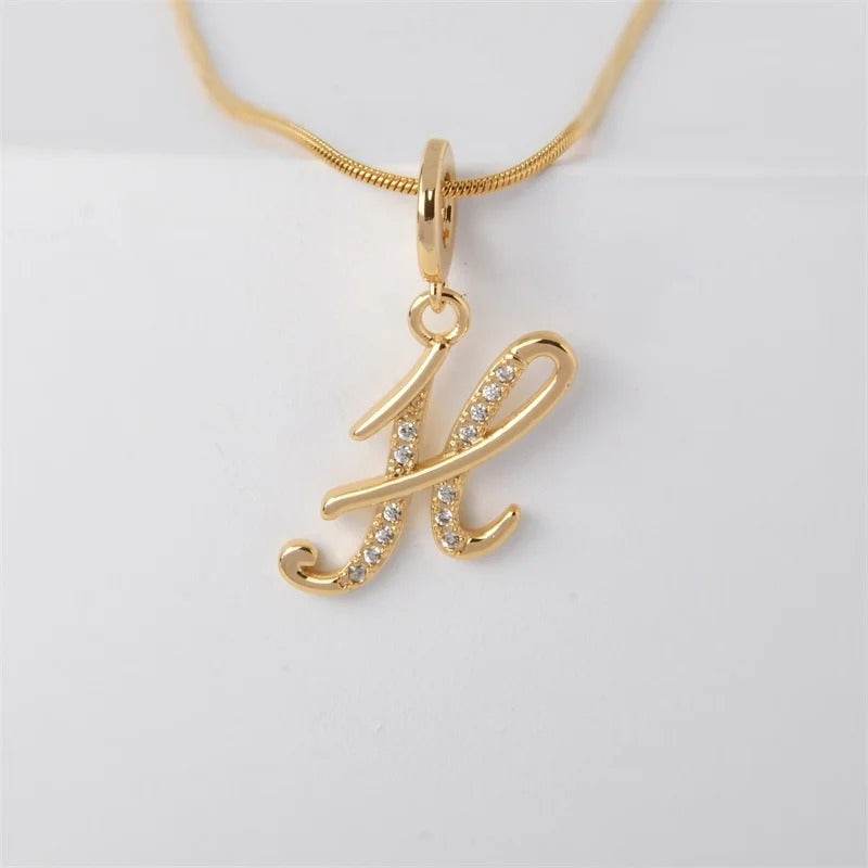 Gold Letter Pendant Necklace for Women – A-Z Alphabet Zircon Crystal Choker, Snake Chain Jewelry Gift